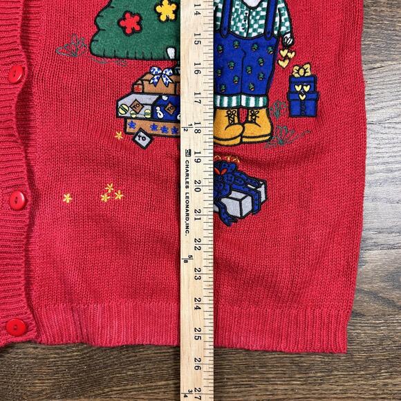Quacker Factory Sweater Womens Large Red Christmas Tree Santa Cardigan Ugly - Picture 9 of 11